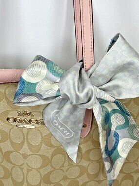 COACH Handbag Purse Handle Wrap Skinny Neck Ponytail Scarf Reversible GRAY TEAL